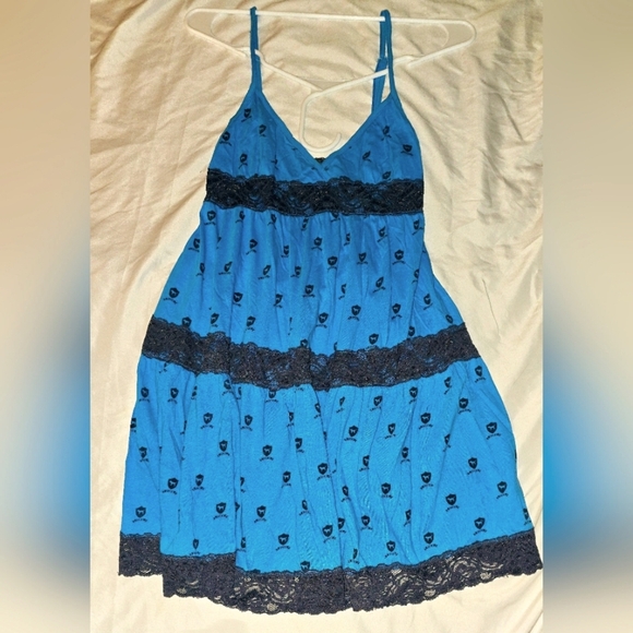 Victoria's Secret Dresses & Skirts - Victoria's secret blue size S lounge dress w/ navy blue lace & black logo print